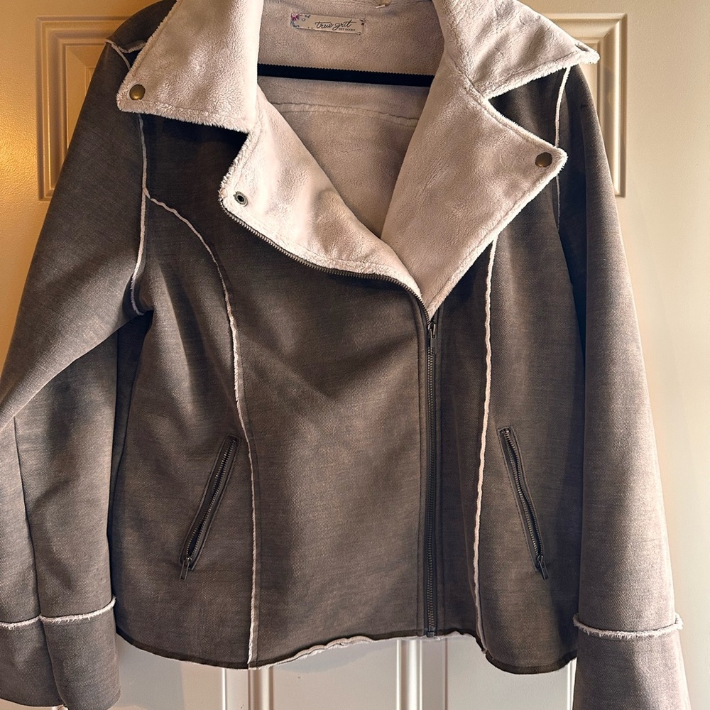 True Grit Women's Brown Teddy Jacket with Cream Accents